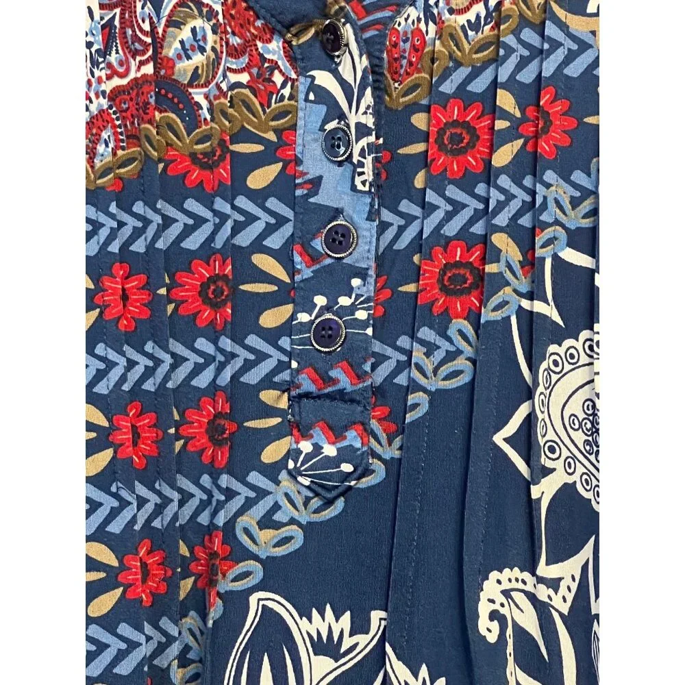 N Touch Women’s 1X Multicolor Floral Boho Tunic Top Button Details Blue Red - Picture 4 of 15